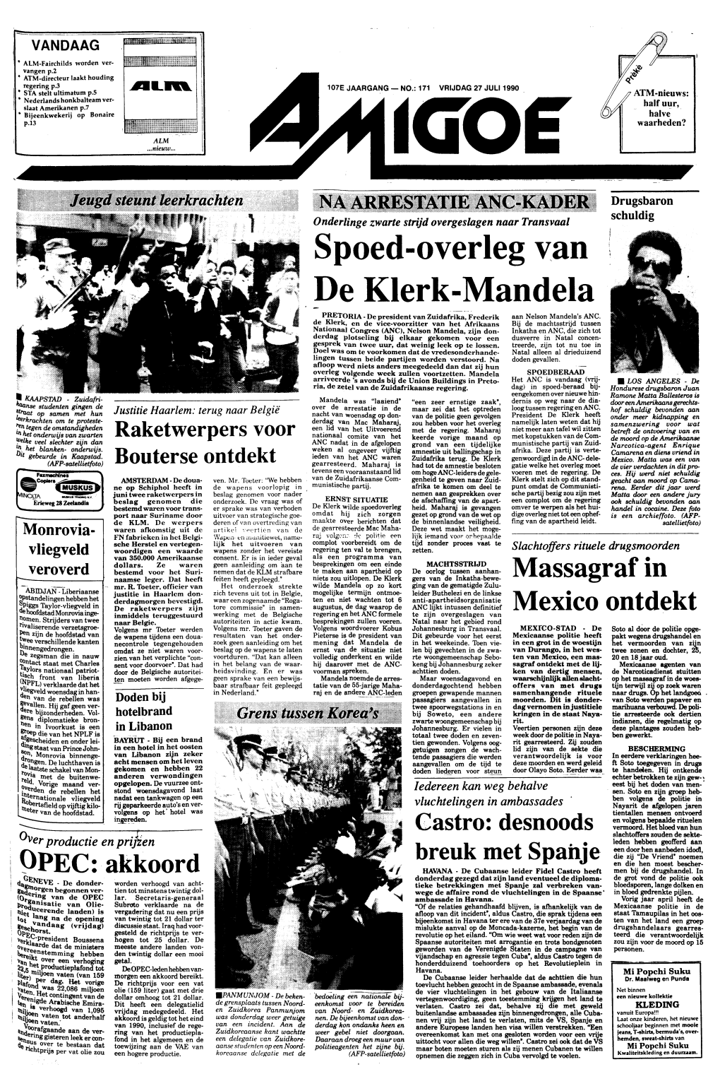 Spoed-Overleg Van De Klerk-Mandela PRETORIA - De President Van Zuidafrika, Frederik Aan Nelson Mandela's ANC