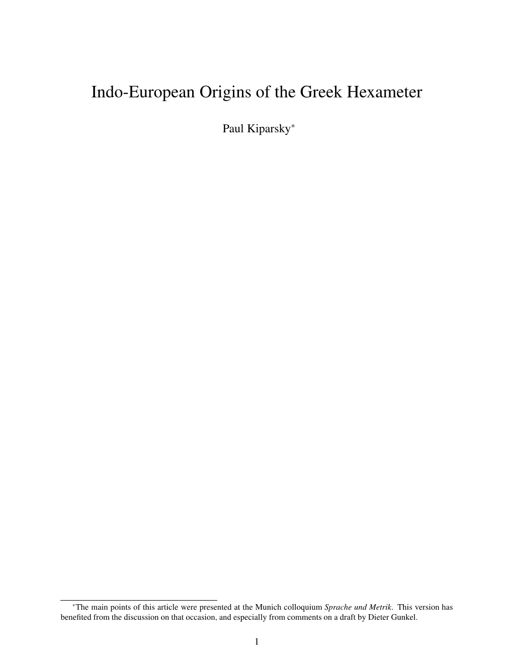 Indo-European Origins of the Greek Hexameter