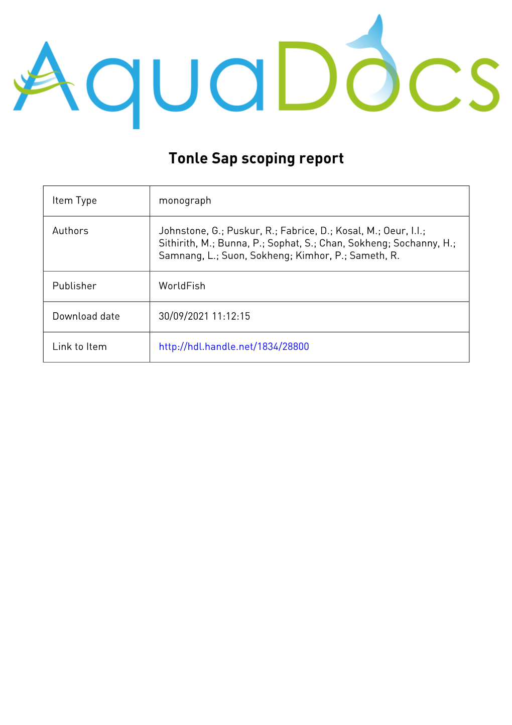 Tonle Sap Scoping Report