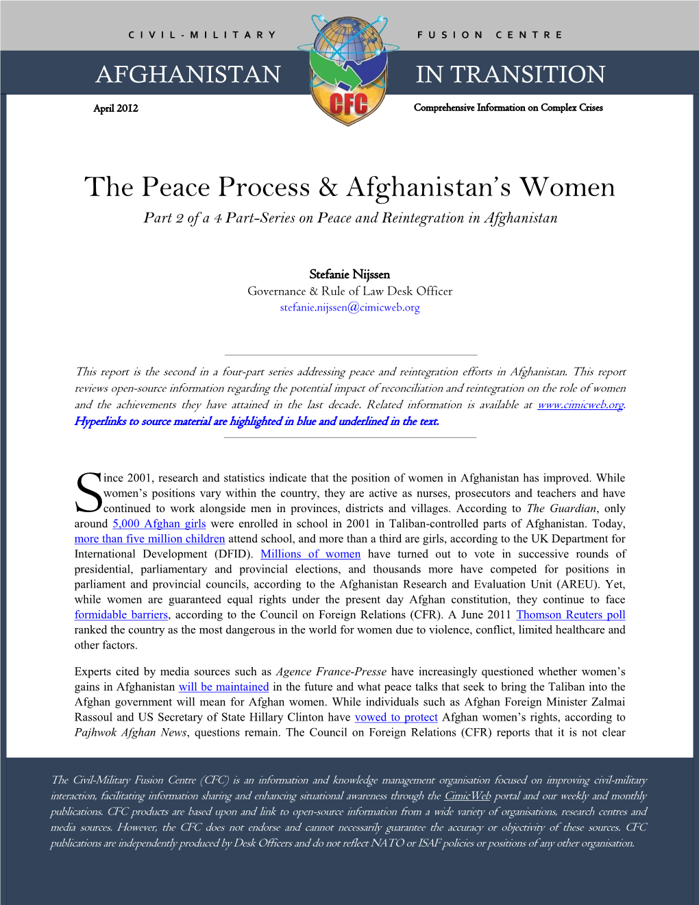 The Peace Process and Afghanistan's Women