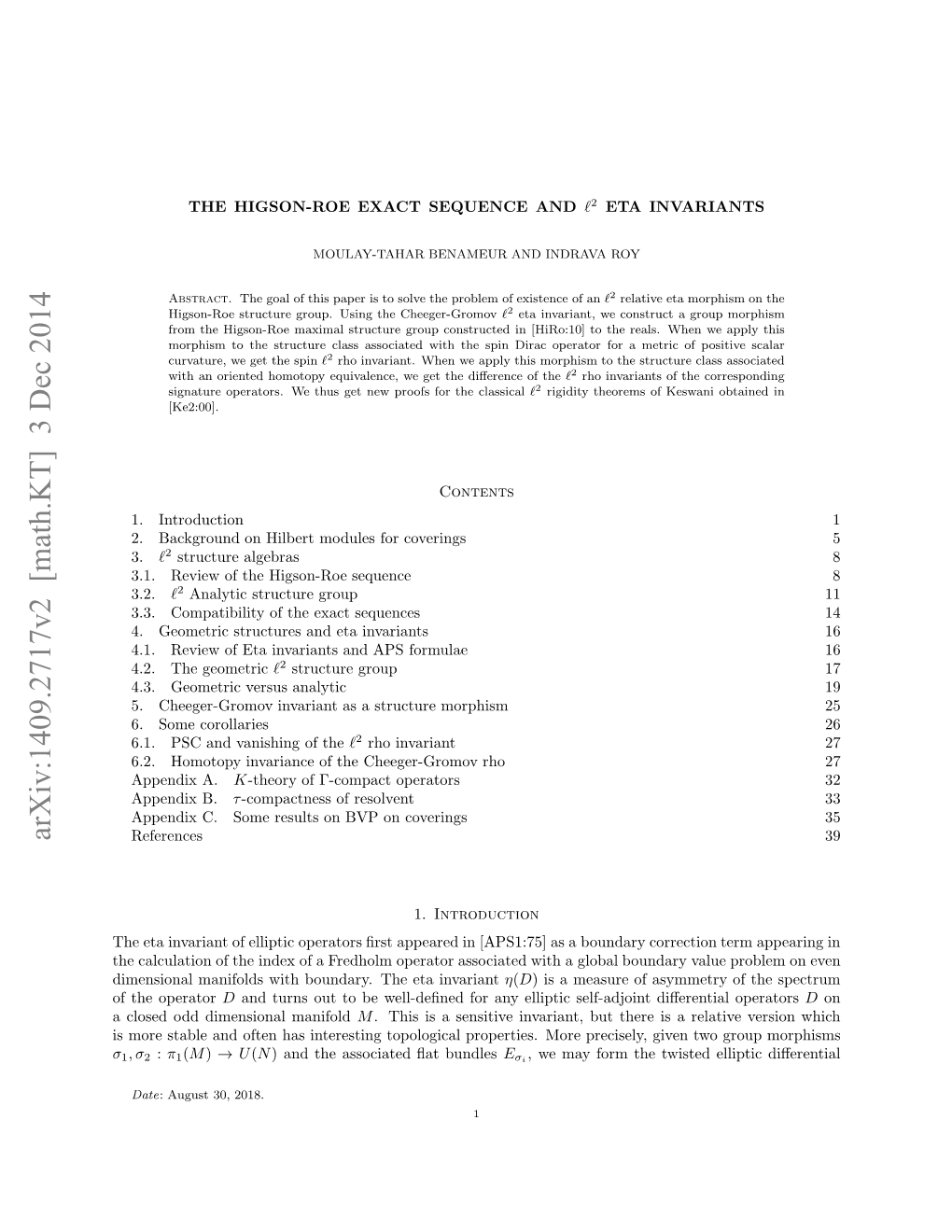 Arxiv:1409.2717V2 [Math.KT] 3 Dec 2014 Smr Tbeadotnhsitrsigtplgclpoete.Mo Properties