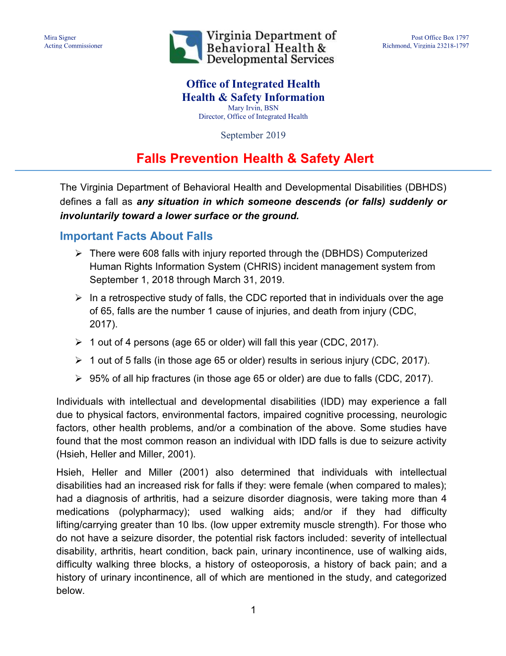 Falls Prevention Health & Safety Alert