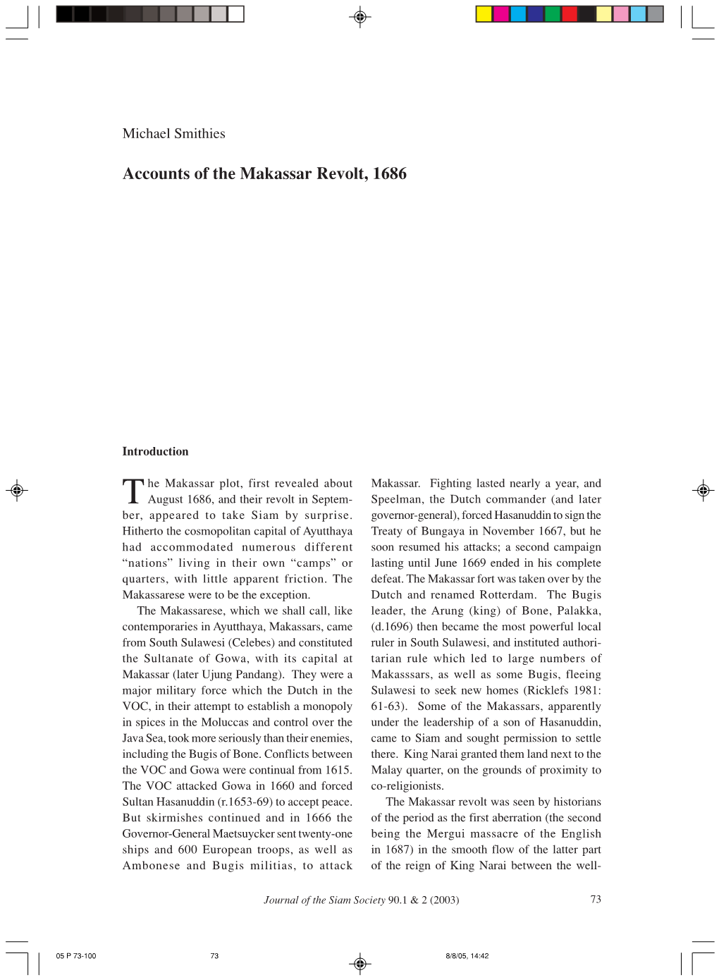 Accounts of the Makassar Revolt, 1686