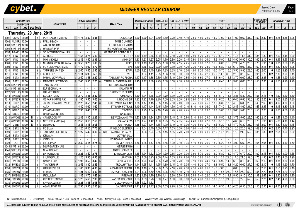 Midweek Regular Coupon 19/06/2019 10:33 1 / 2