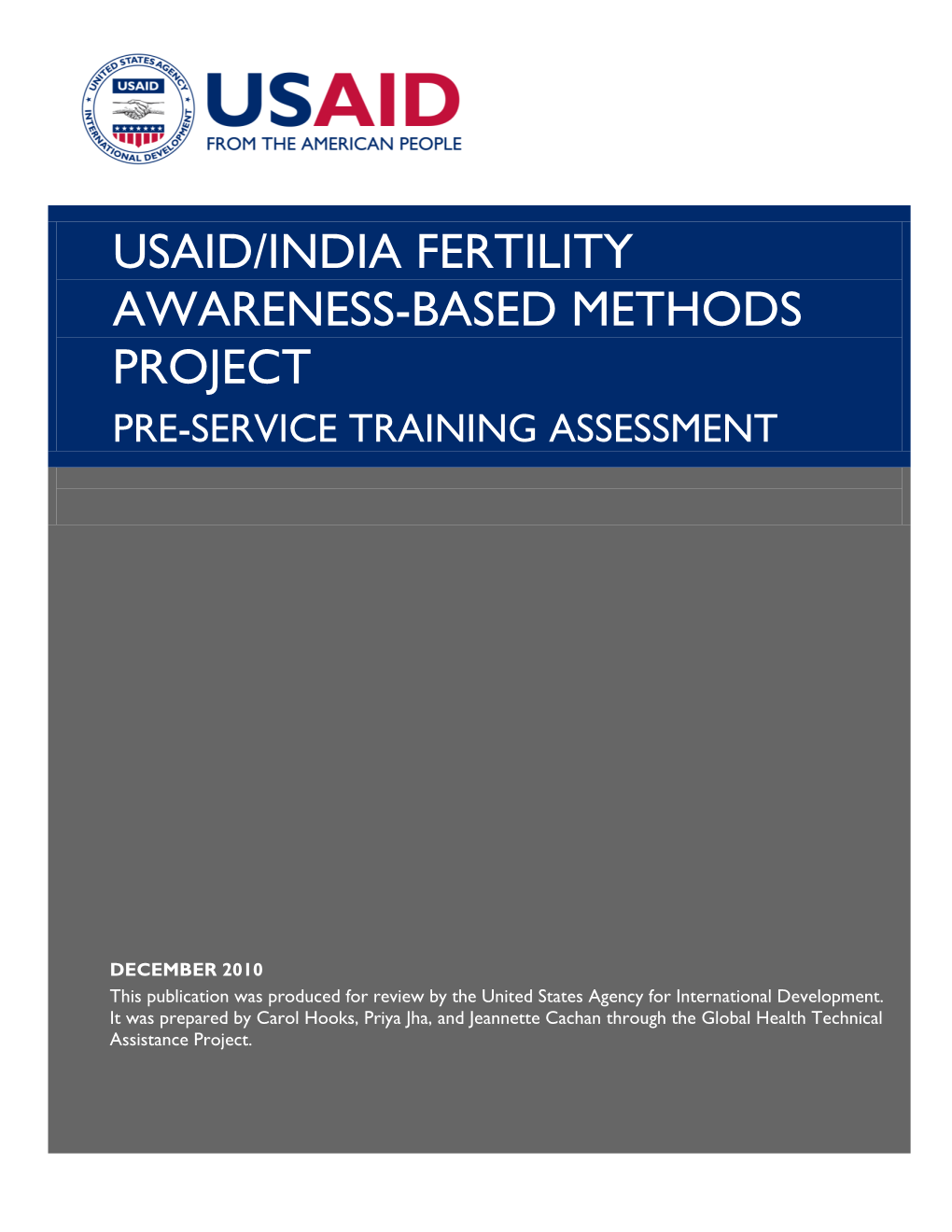 Usaid/India Fertility Awareness-Based Methods Project: Pre-Service Training Assessment