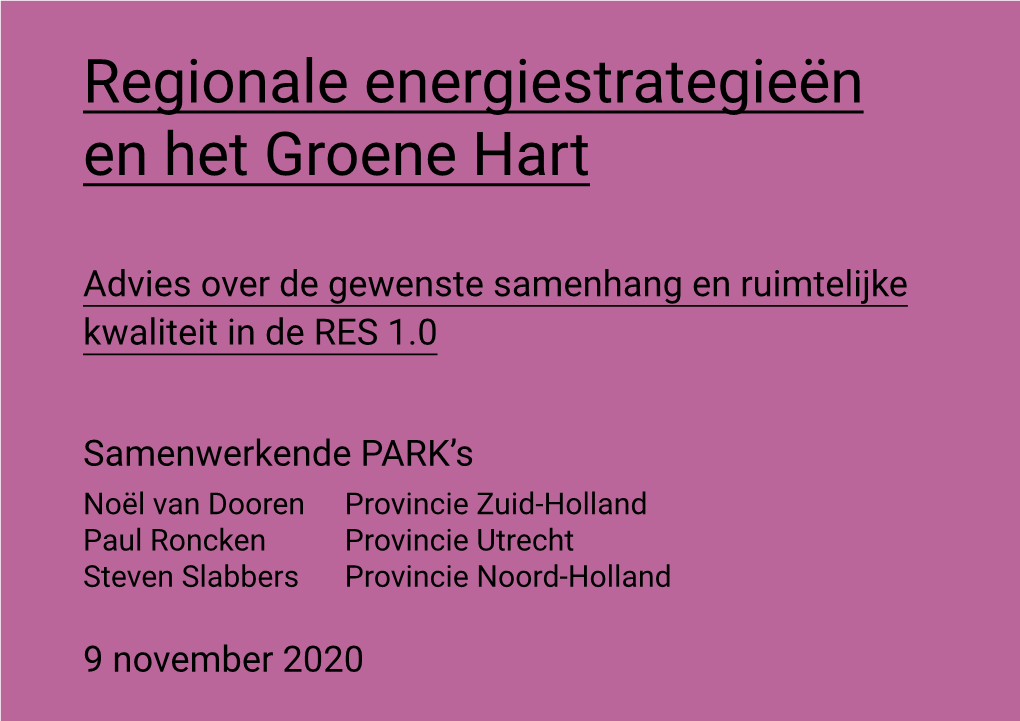Regionale Energiestrategieën En Het Groene Hart