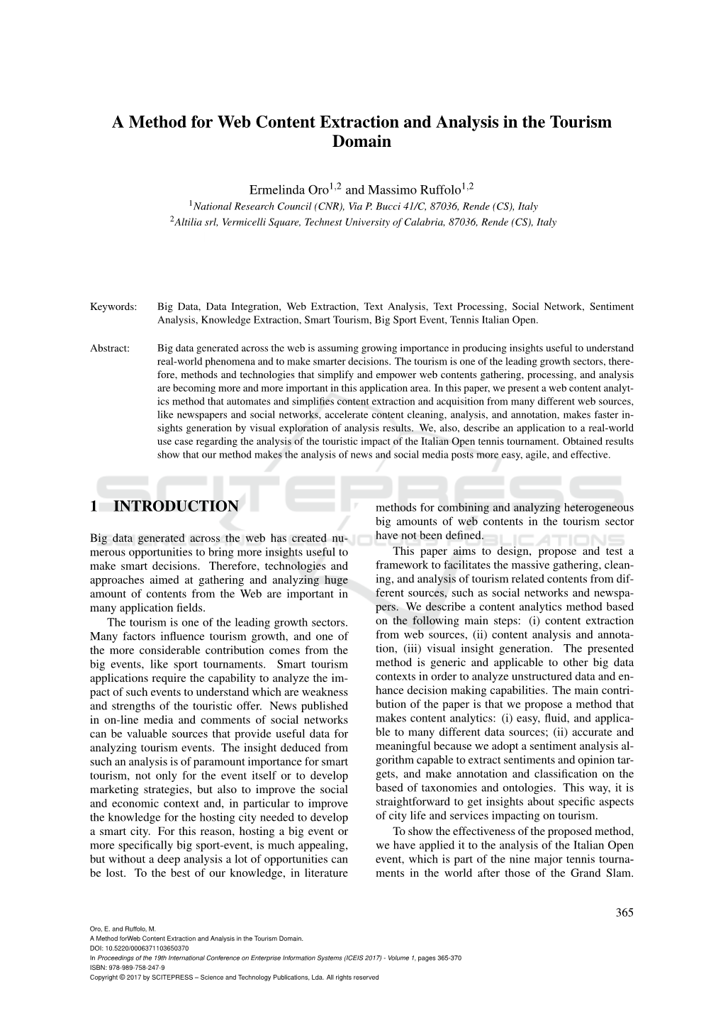 A Method for Web Content Extraction and Analysis in the Tourism Domain