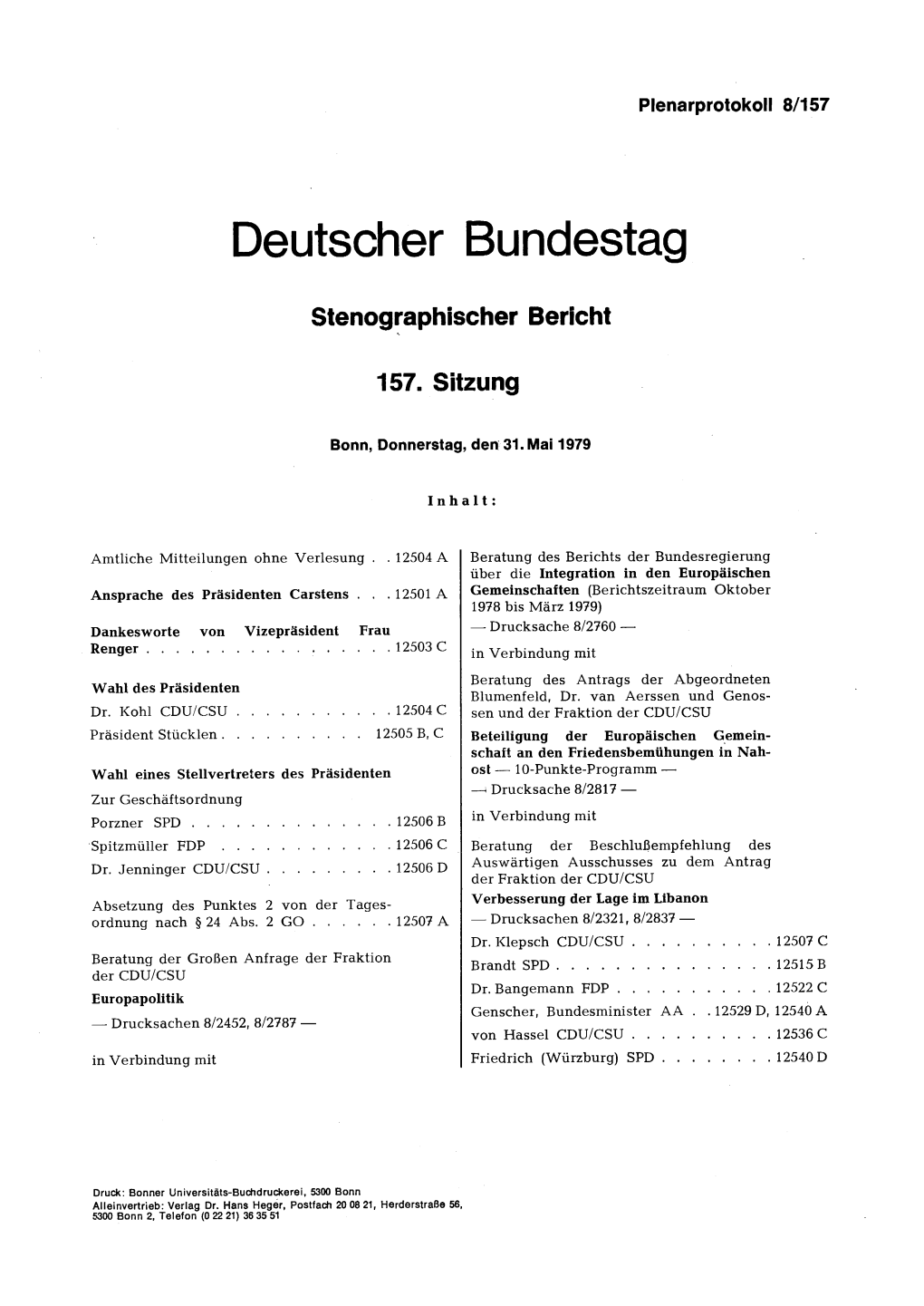 Stenographischer Bericht 157. Sitzung