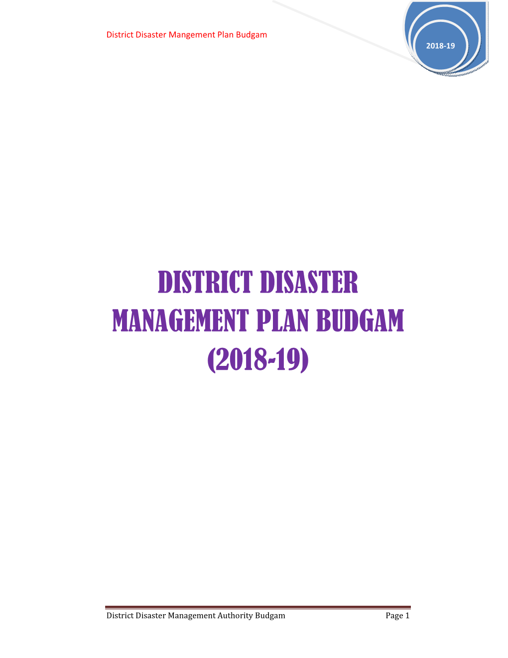 District Disaster Management Plan Budgam (2018-19)