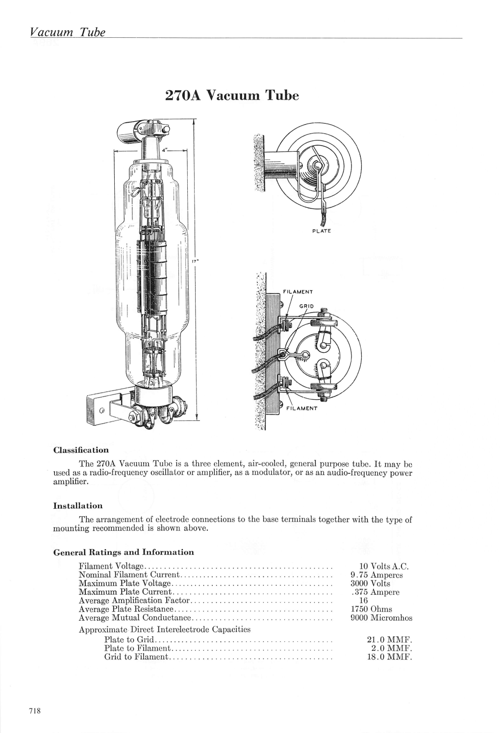 270A Vacuum Tube Is a Three Clement, Air-Cooled, General Purpose Tube