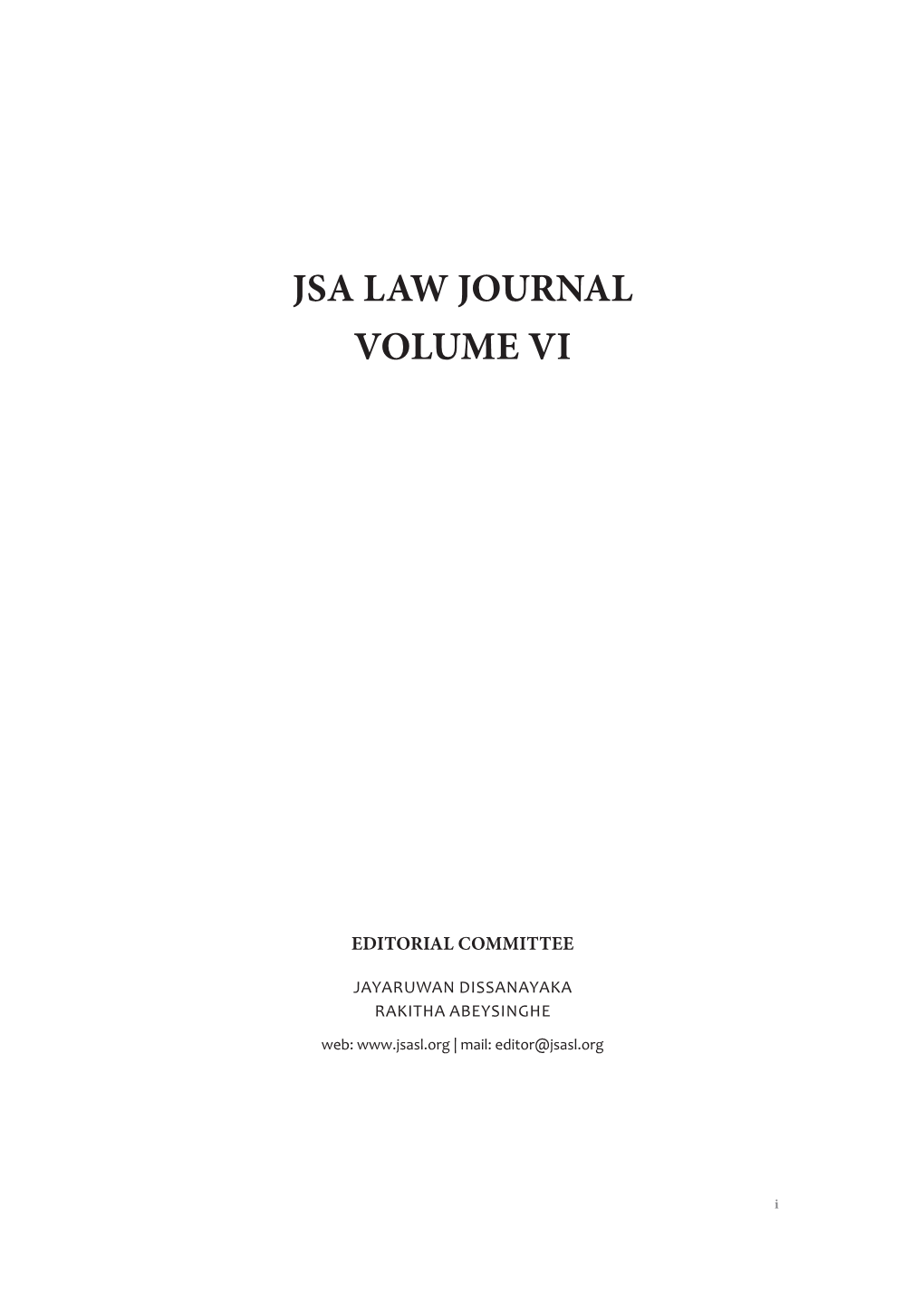 Jsa Law Journal Volume Vi