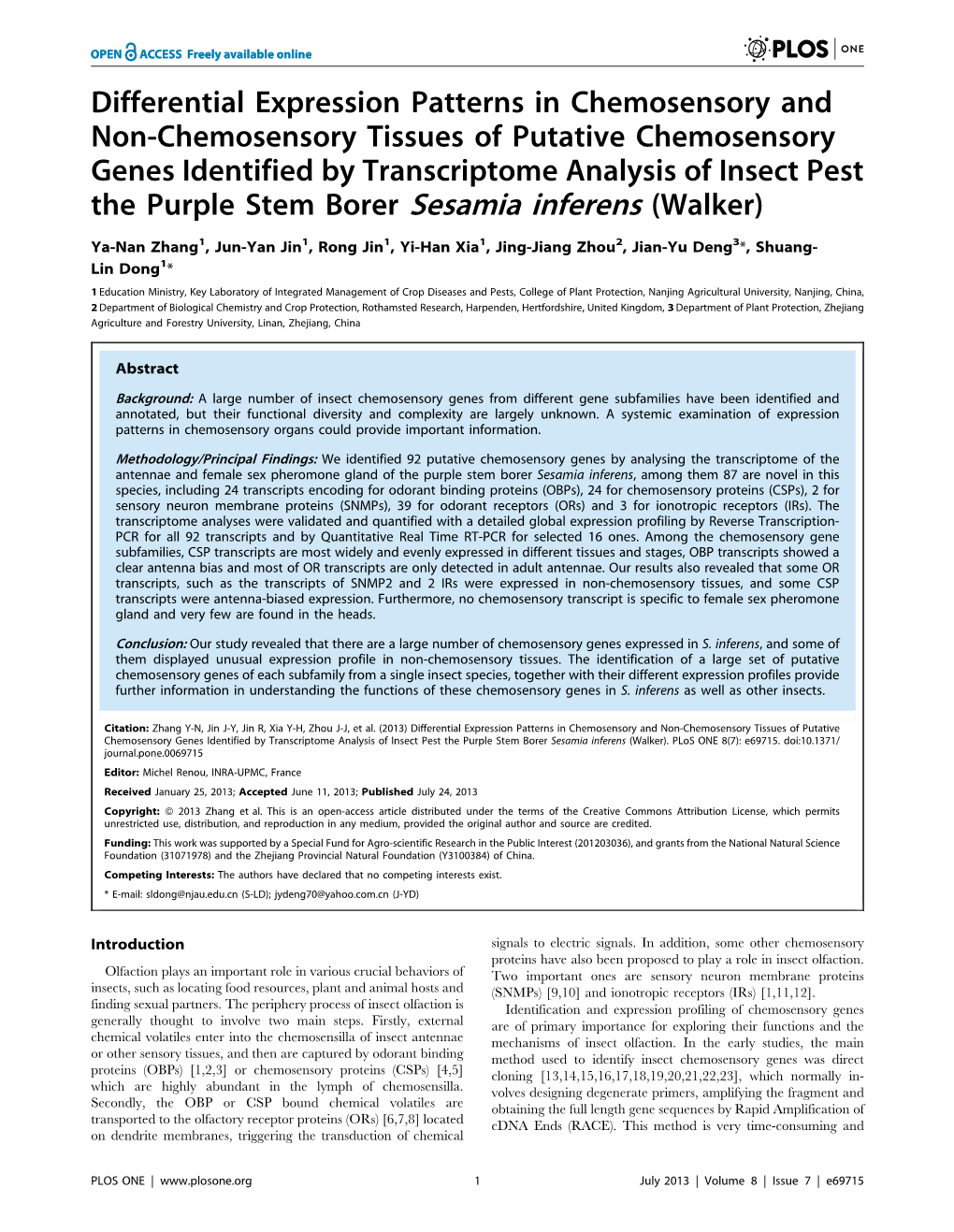 Differential Expression Patterns in Chemosensory and Non