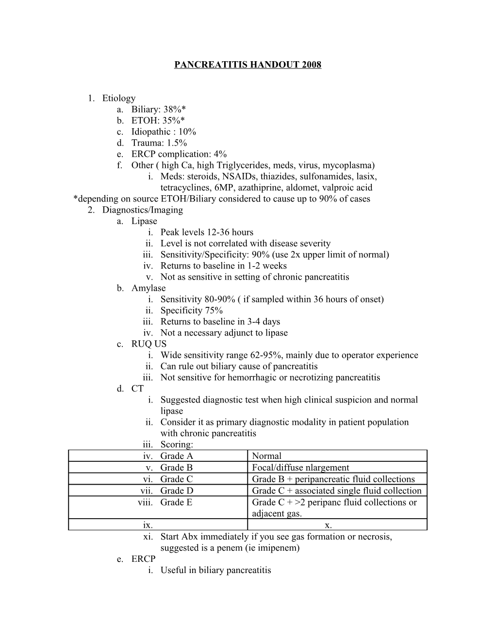 Pancreatitis Handout 2008