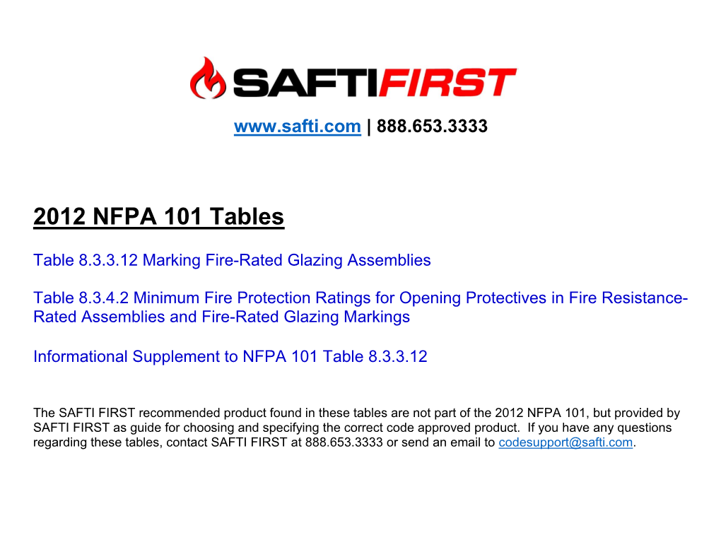 2012 NFPA 101 Tables