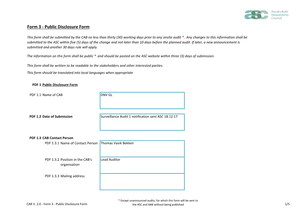 Public Disclosure Form