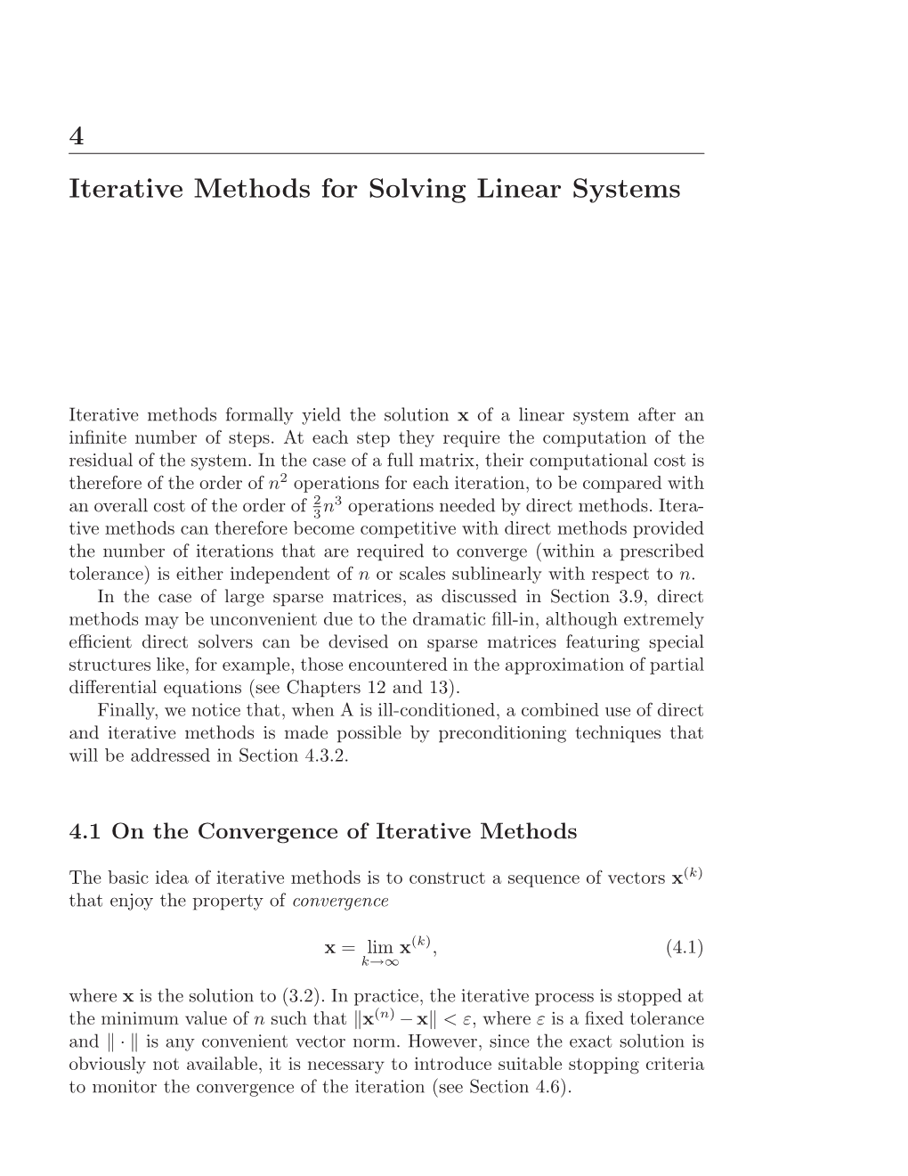 4 Iterative Methods for Solving Linear Systems