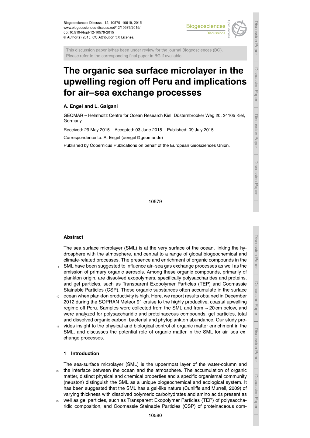 The Organic Sea Surface Microlayer in the Upwelling Region Off Peru And