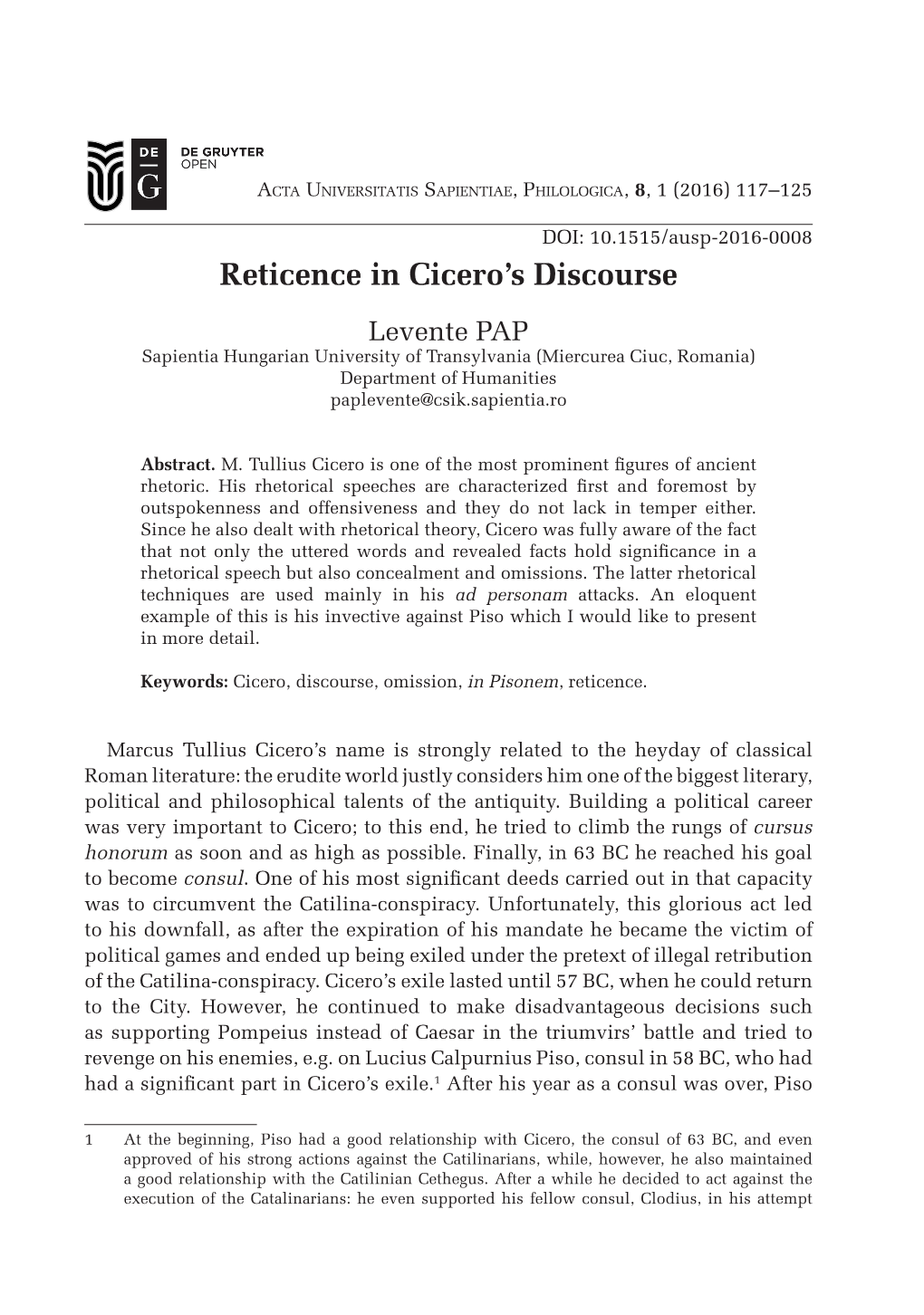 Reticence in Cicero's Discourse