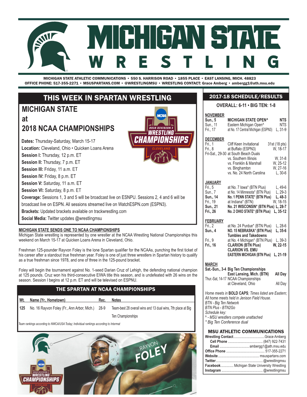 THIS WEEK in SPARTAN WRESTLING MICHIGAN STATE At