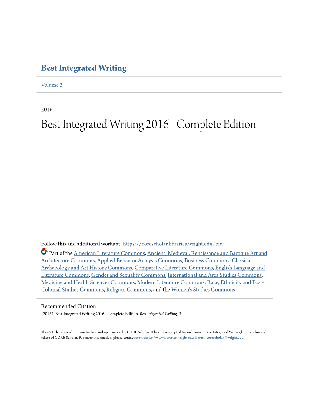 Best Integrated Writing 2016 - Complete Edition