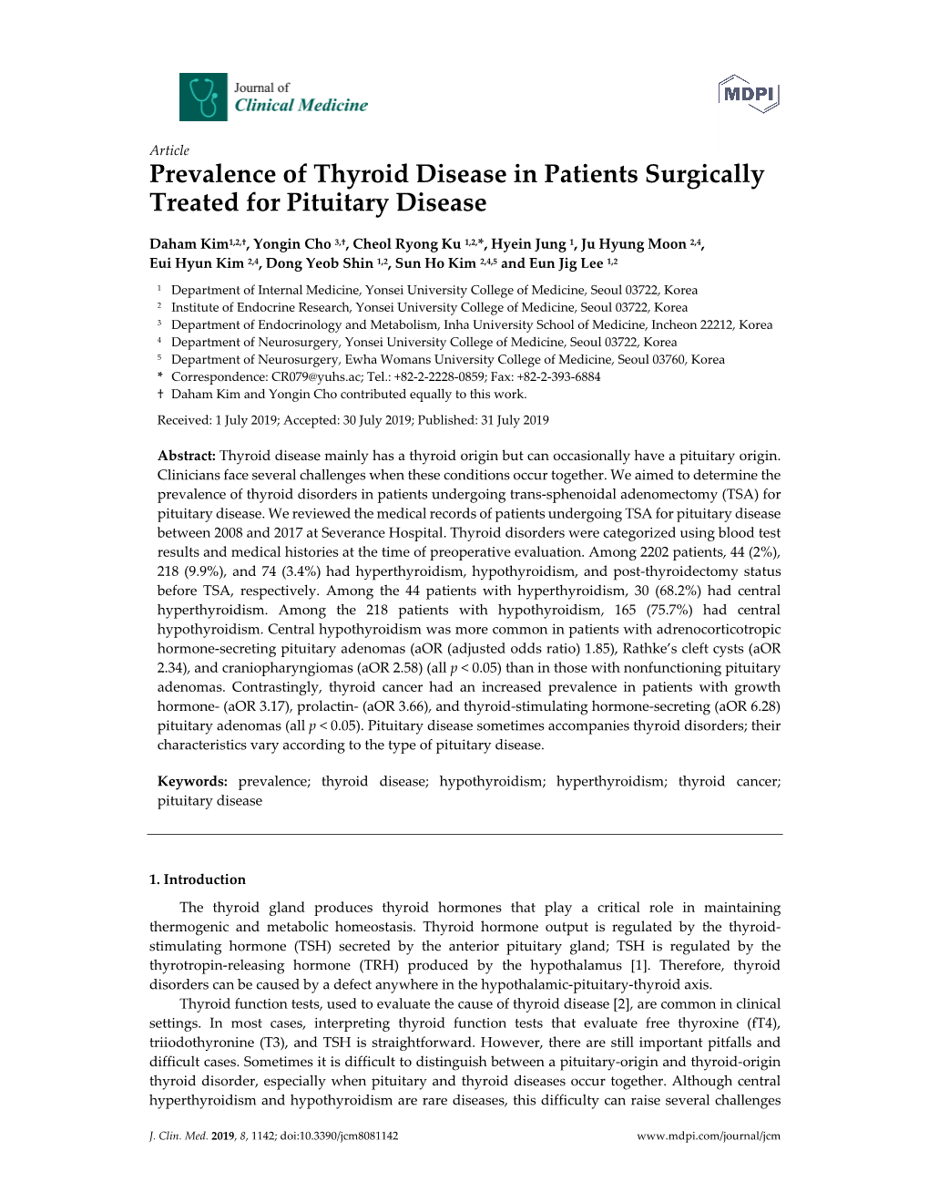 Prevalence of Thyroid Disease in Patients Surgically Treated for Pituitary Disease