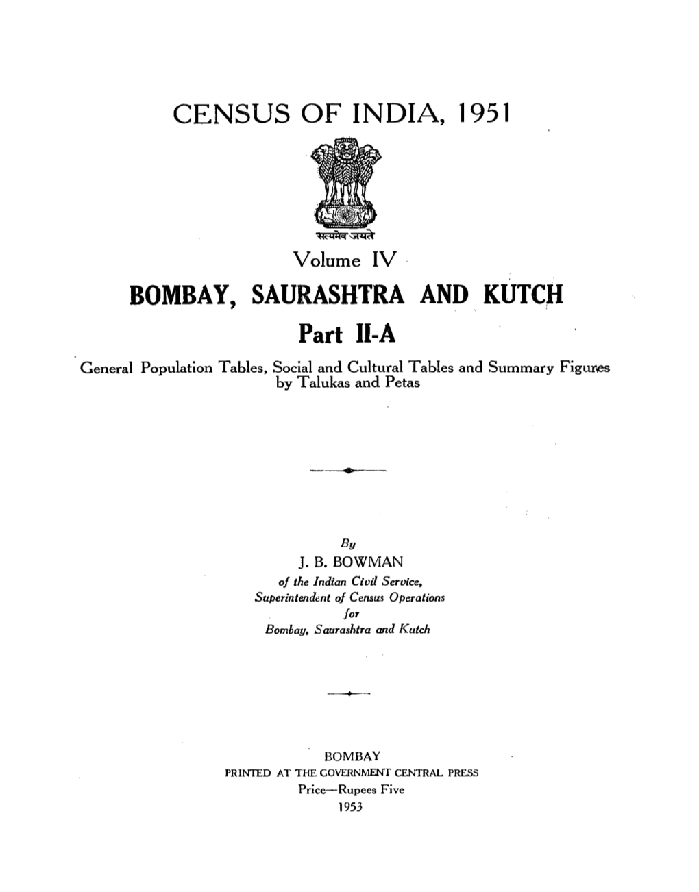 Bombay, Saurashtra and Kutch, Part II-A, Vol-IV