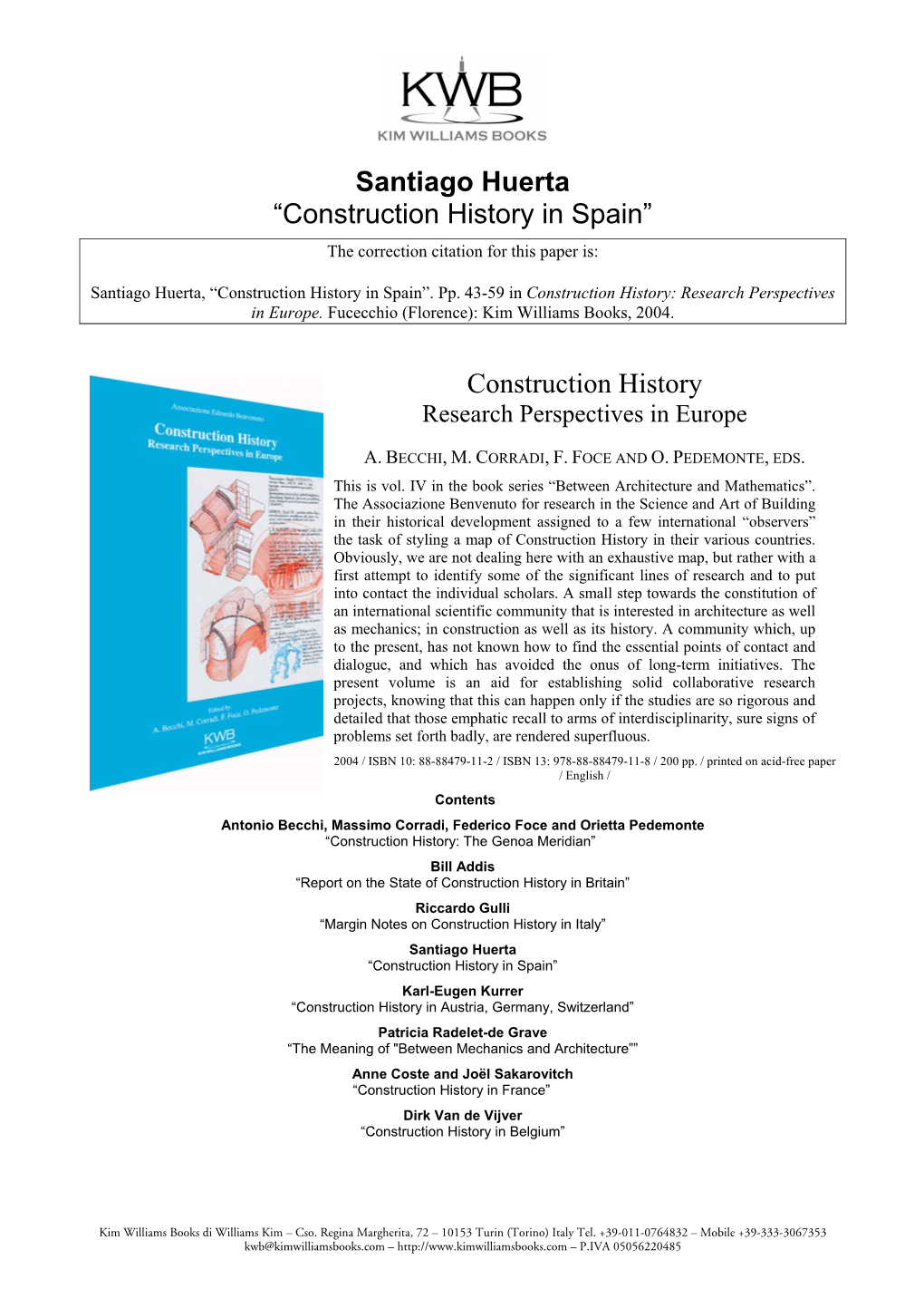 Construction History in Spain” the Correction Citation for This Paper Is