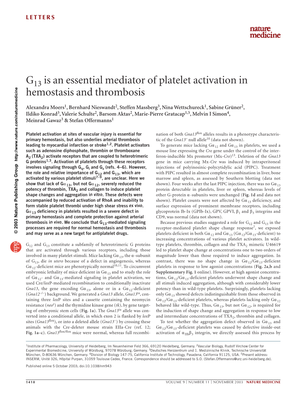 G Is an Essential Mediator of Platelet Activation in Hemostasis And