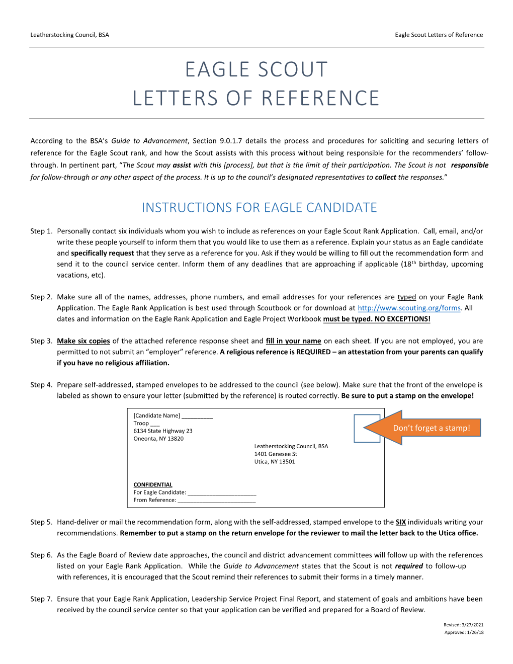 Eagle Scout Letters of Reference EAGLE SCOUT LETTERS of REFERENCE