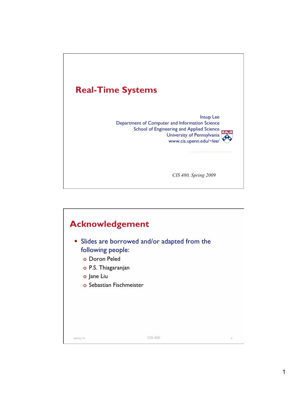 Real-Time Systems Acknowledgement