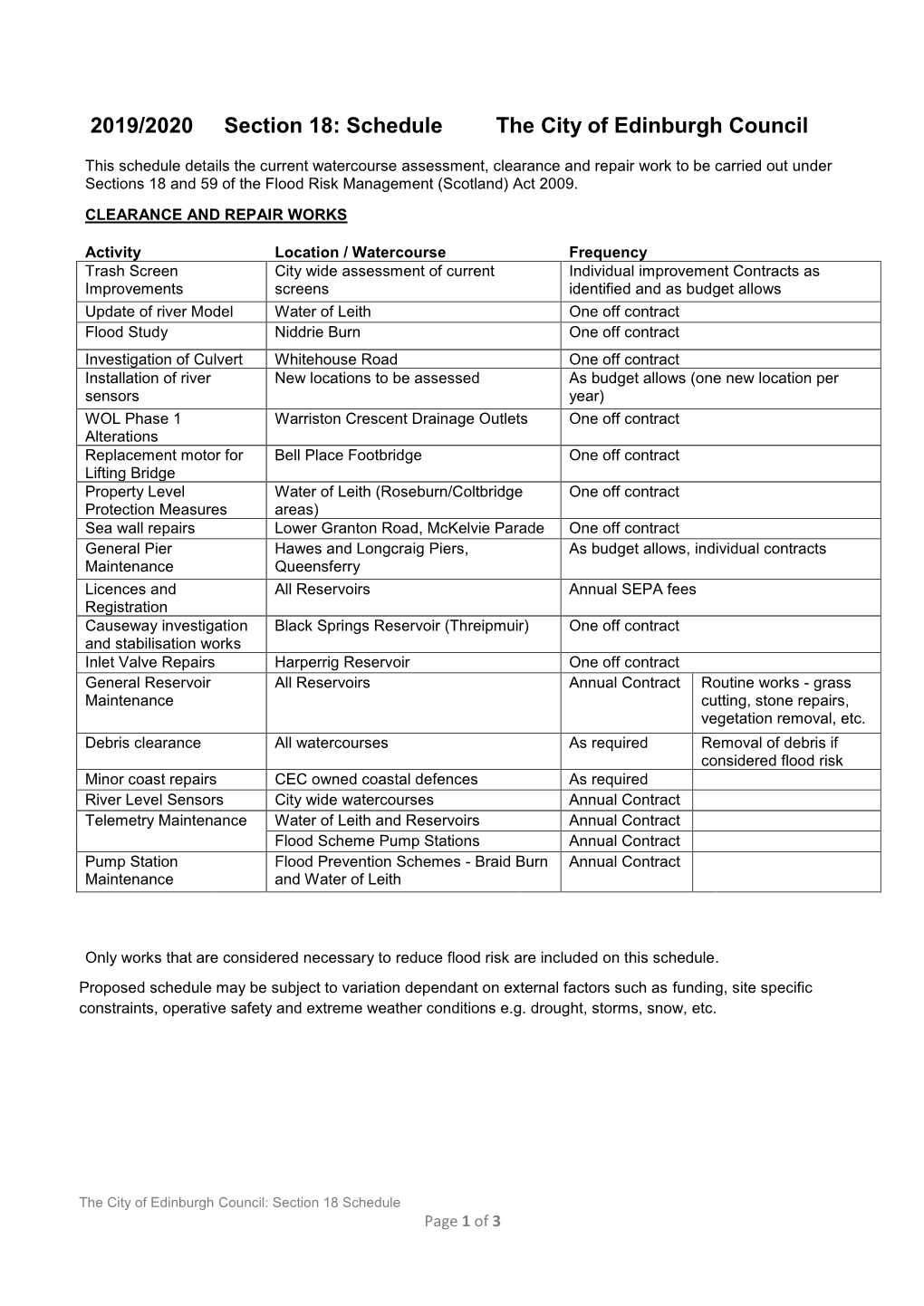 2019/2020 Section 18: Schedule the City of Edinburgh Council