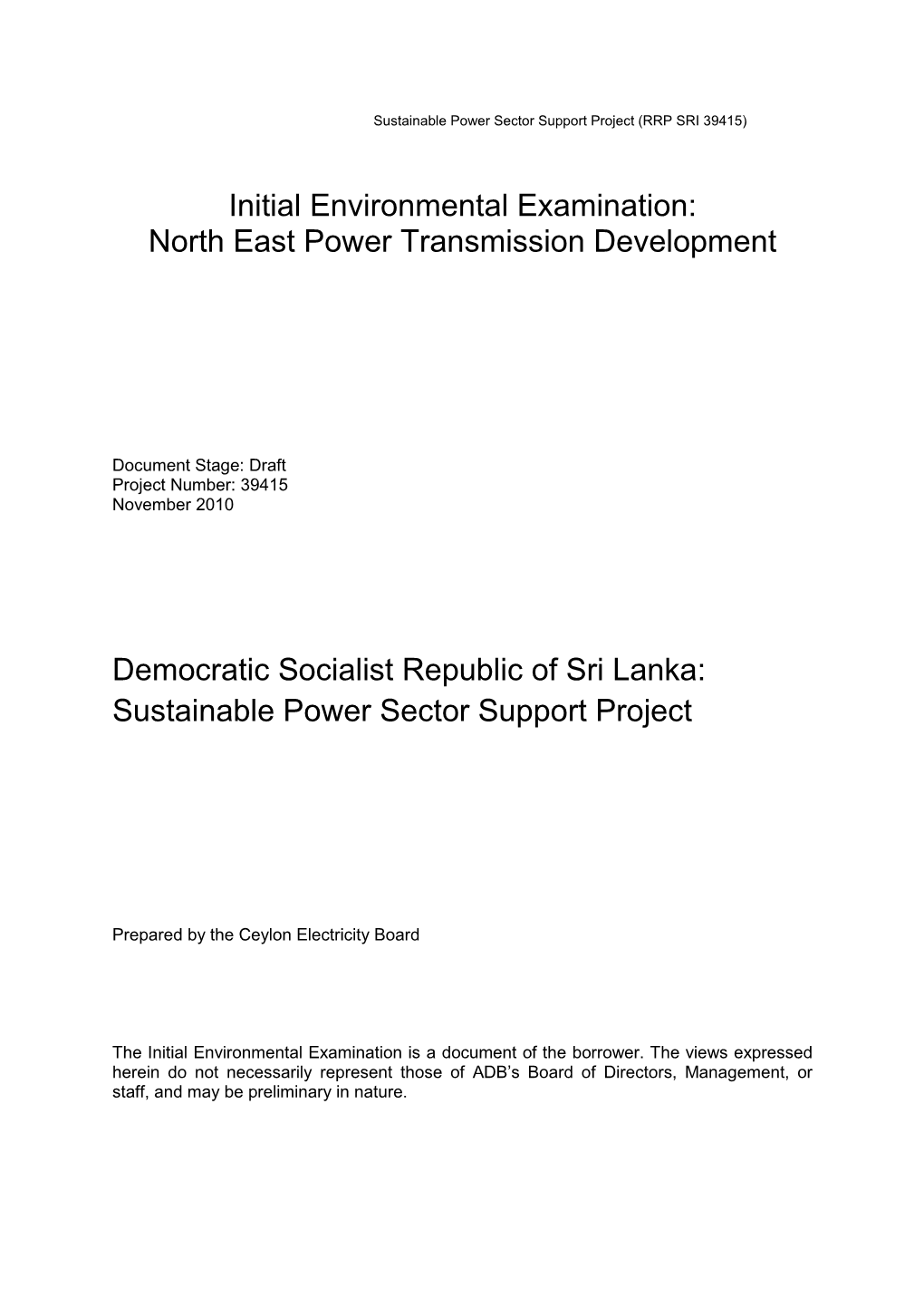 Sri Lanka: Sustainable Power Sector Support Project