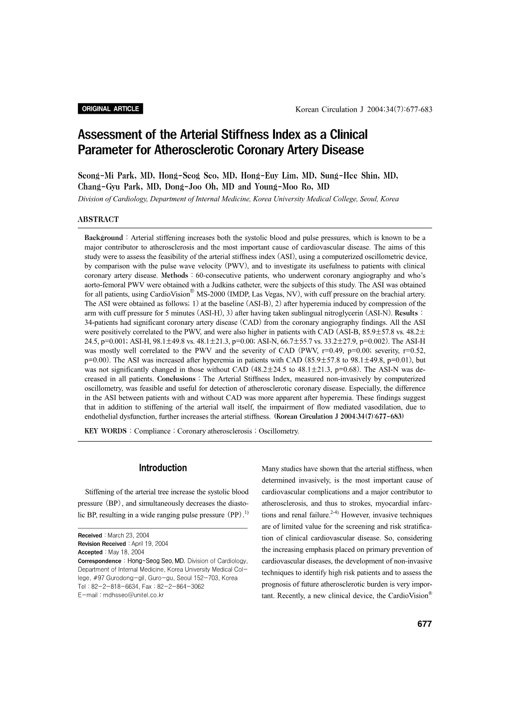 Assessment of the Arterial Stiffness Index As a Clinical Parameter for Atherosclerotic Coronary Artery Disease
