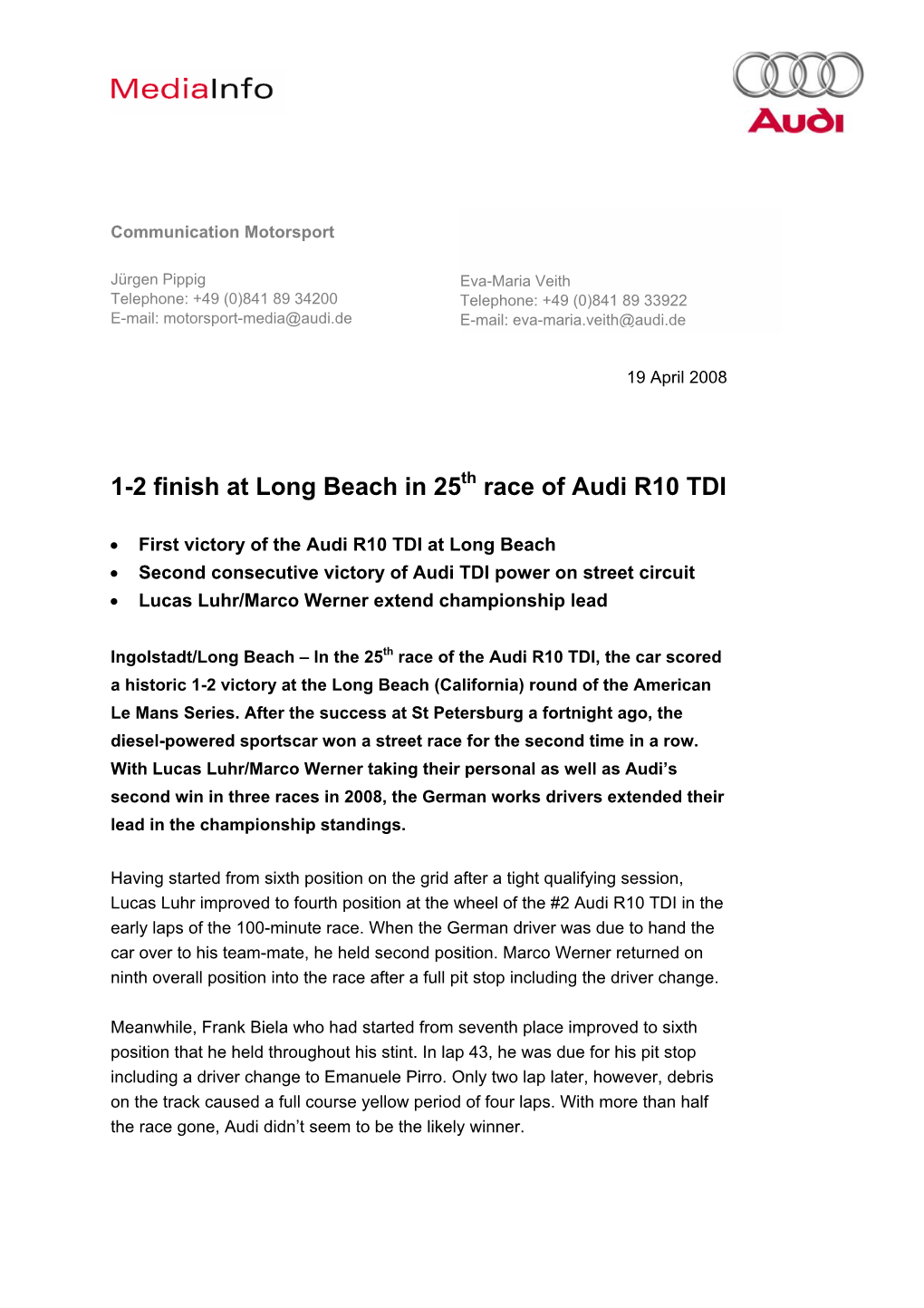 Race of Audi R10 TDI