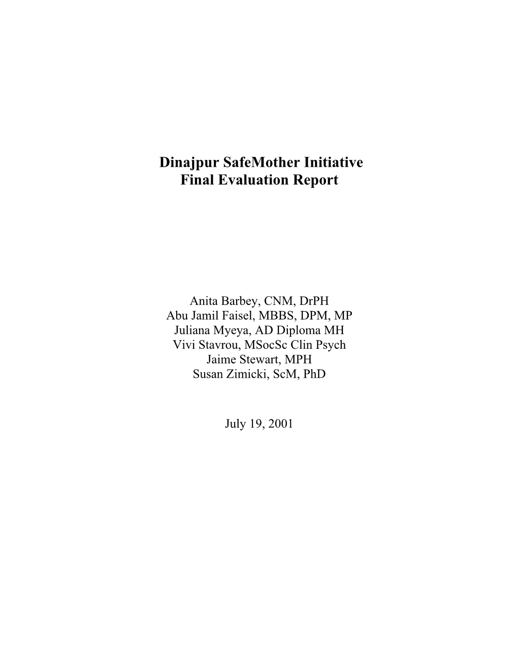 Dinajpur Safemother Initiative Final Evaluation Report