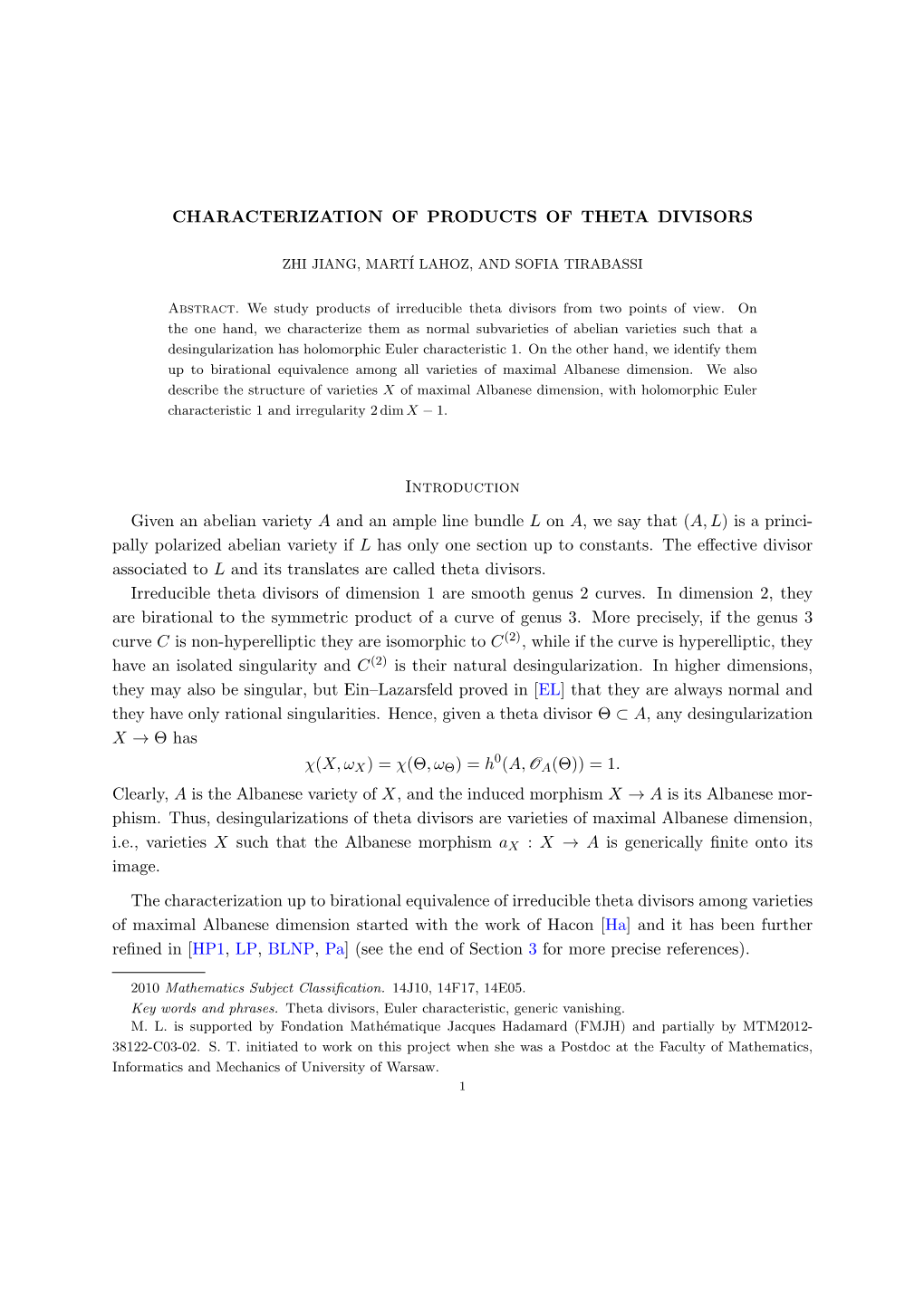 Characterization of Products of Theta Divisors