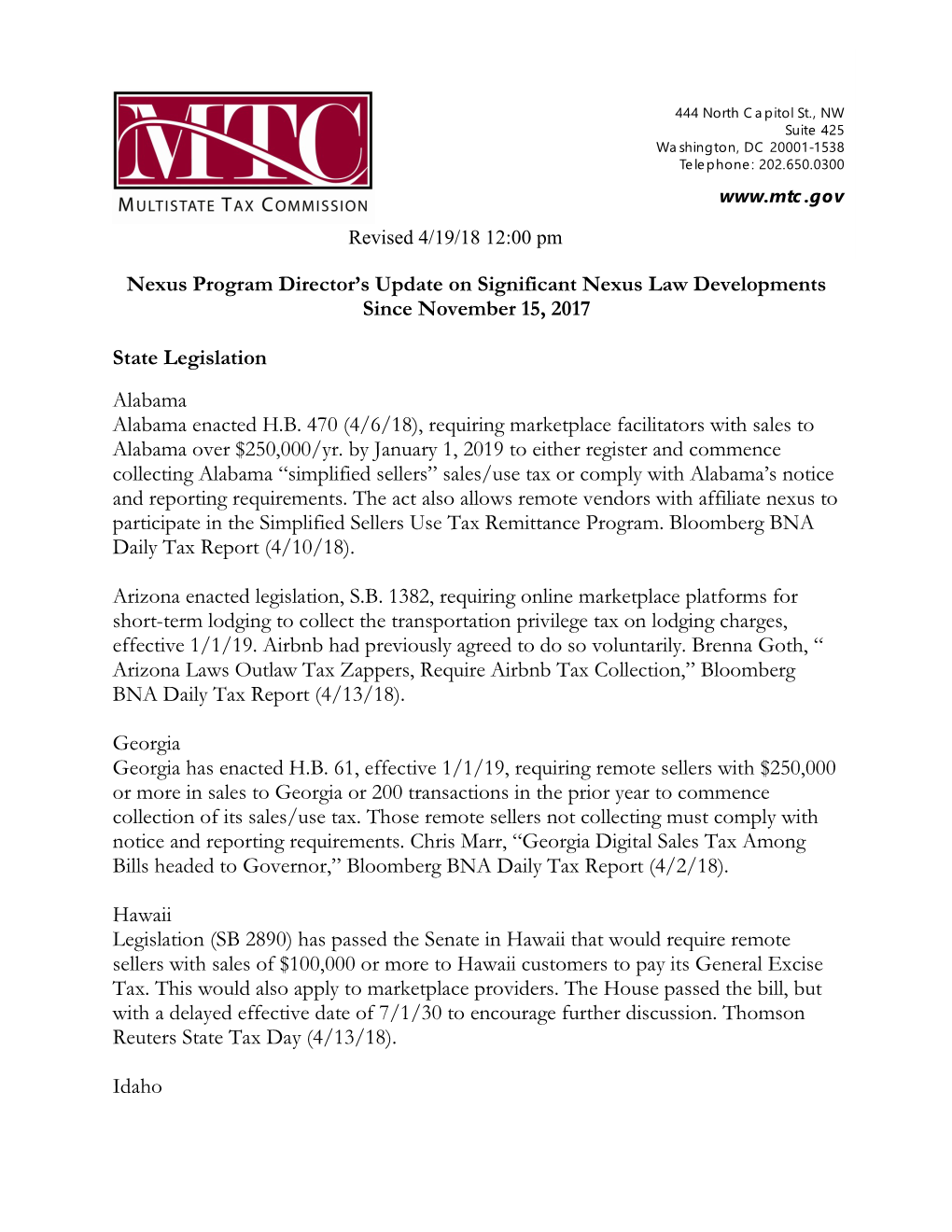 Nexus Program Director's Update on Significant Nexus Law