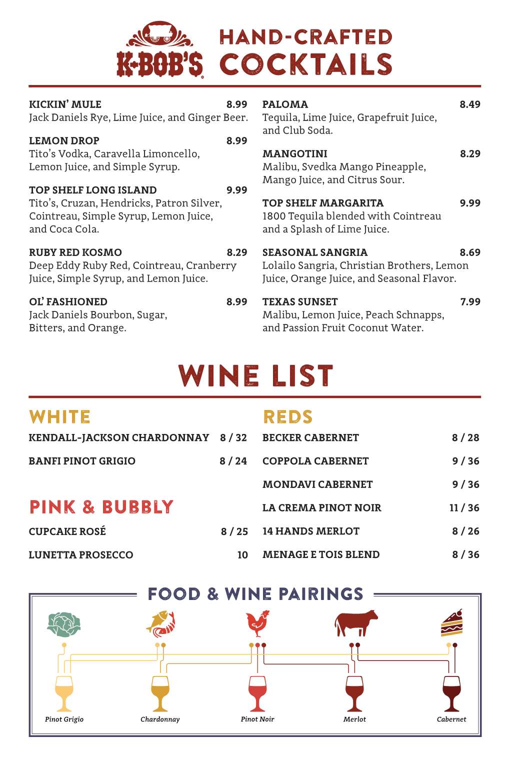 Cocktails Wine List