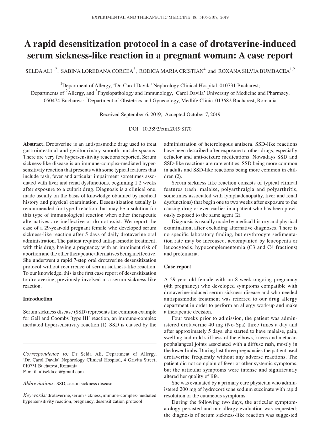 A Rapid Desensitization Protocol in a Case of Drotaverine‑Induced Serum Sickness-Like Reaction in a Pregnant Woman: a Case Report