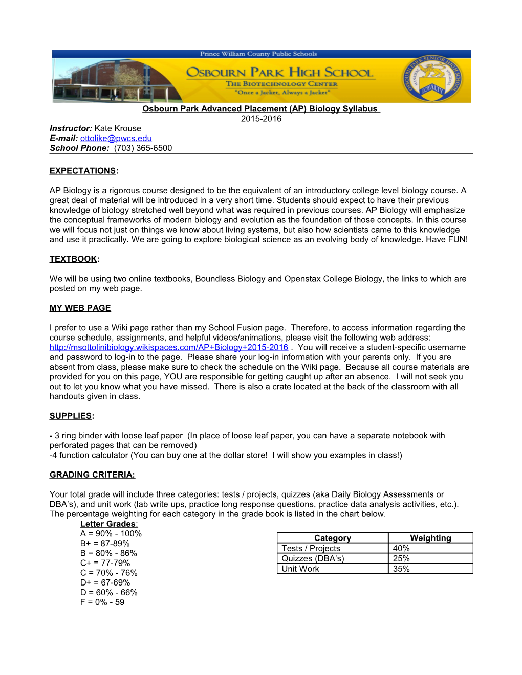 My AP Biology Syllabus 2015 2016