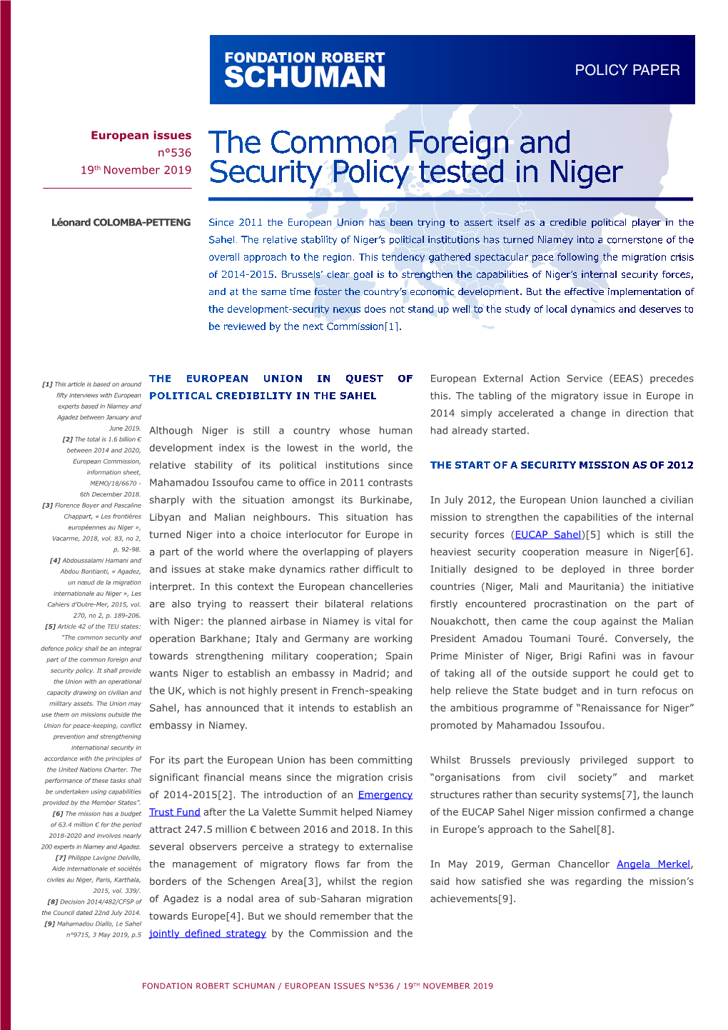 The Common Foreign and Security Policy Tested in Niger