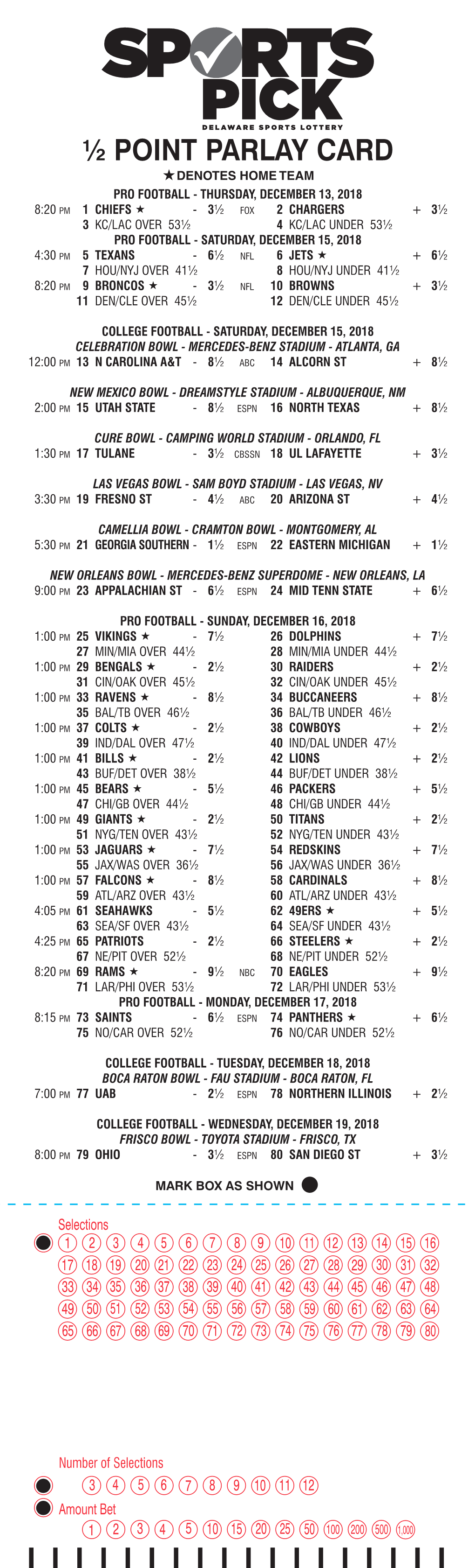 ½ Point Parlay Card