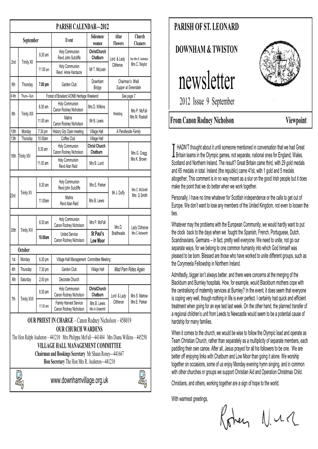 9. Newsletter September 2012