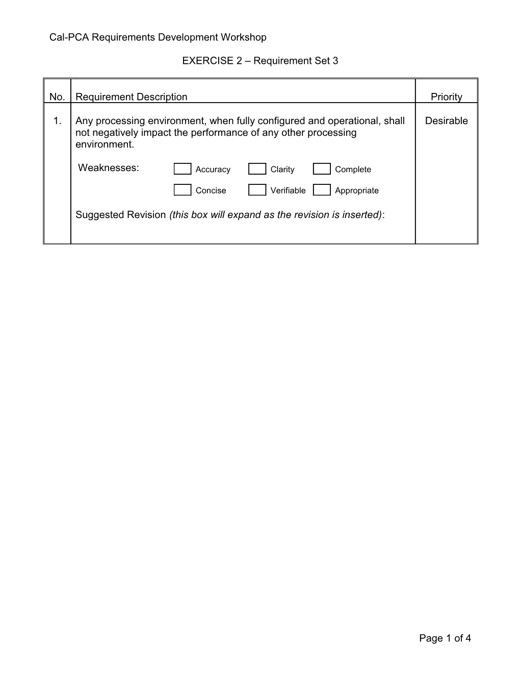 Cal-PCA Requirements Development Workshop