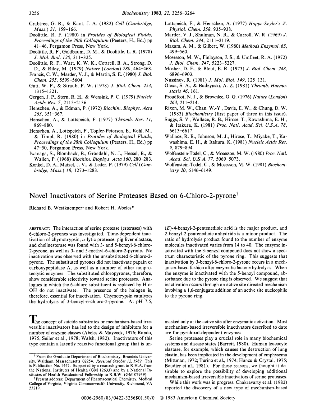 Novel Inactivators of Serine Proteases Based on 6-Chloro-2-Pyronet