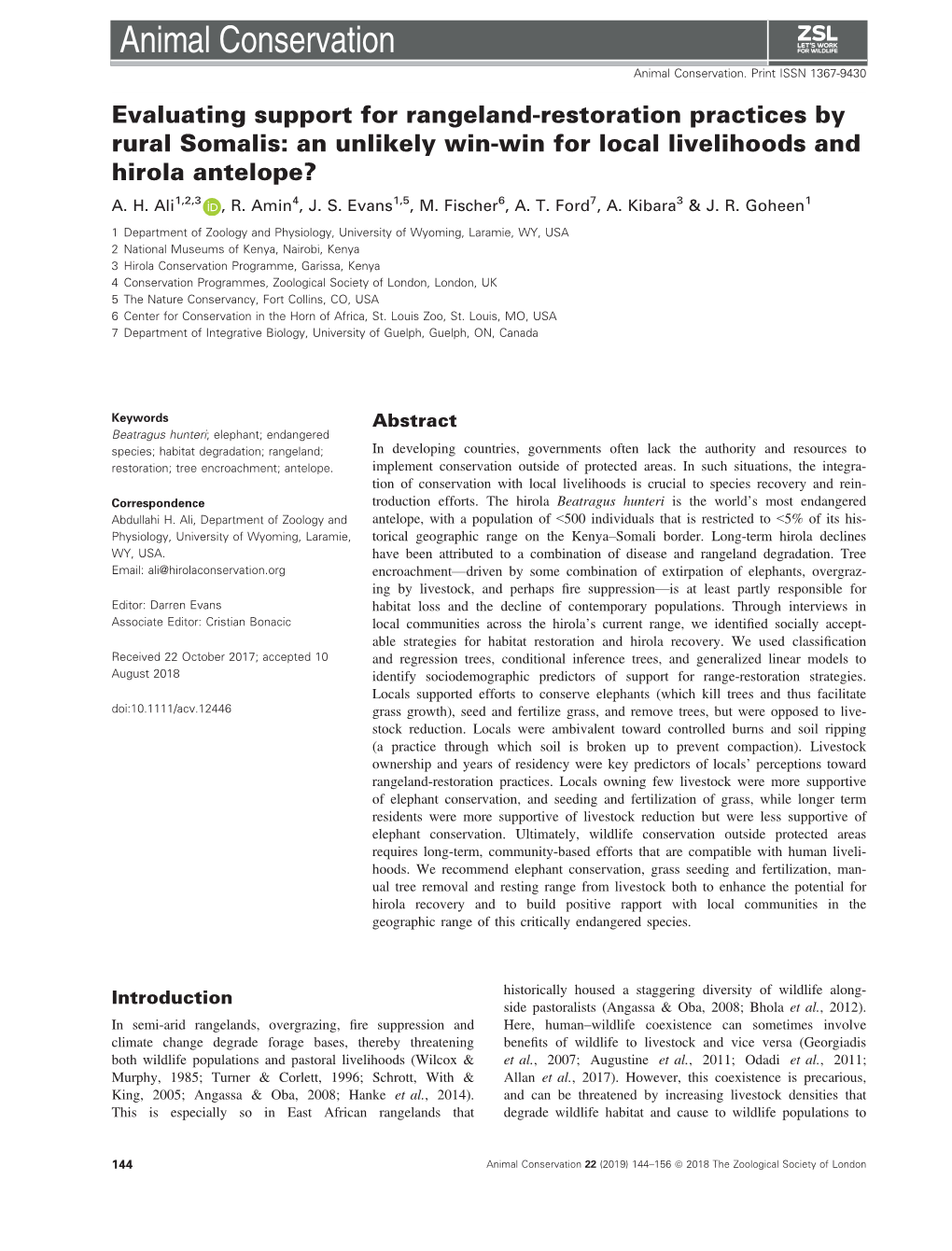 Evaluating Support for Rangeland‐Restoration Practices by Rural Somalis