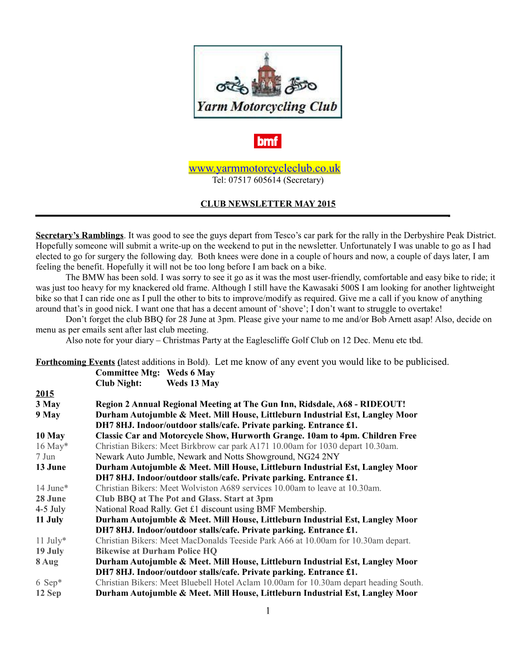 Yarm Motorcycling Club Newsletter September 2007 s1