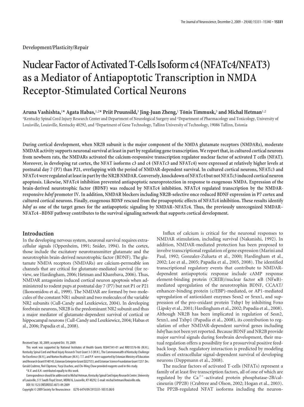 Nuclearfactorofactivatedt-Cellsisoformc4(Nfatc4/NFAT3) As a Mediator of Antiapoptotic Transcription in NMDA Receptor-Stimulated