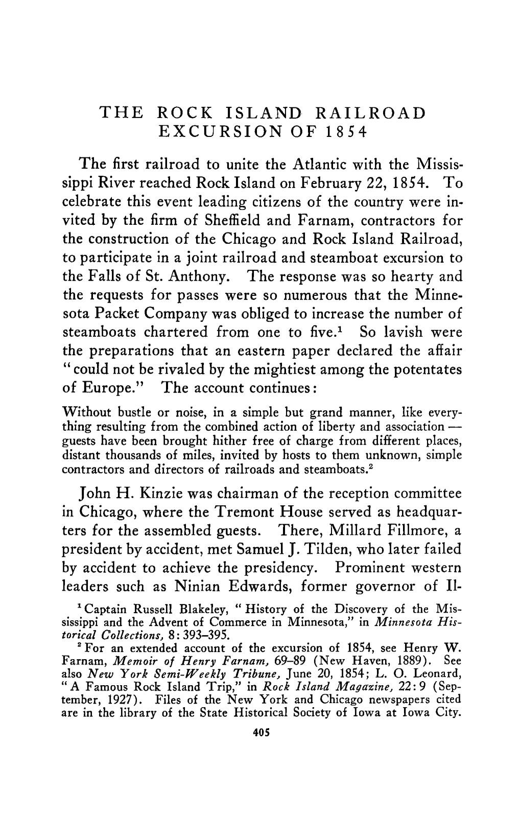 The Rock Island Railroad Excursion of 1854