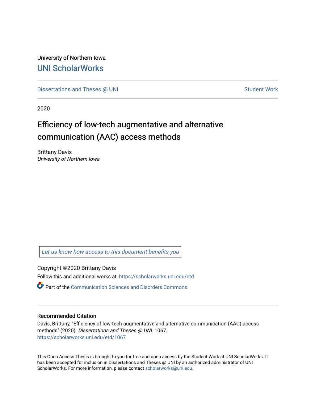 Efficiency of Low-Tech Augmentative and Alternative Communication (AAC) Access Methods